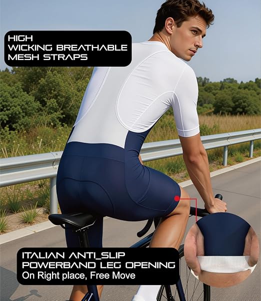 Men's Navy Cycling Bib Shorts with Easy Bathroom Access-B68
